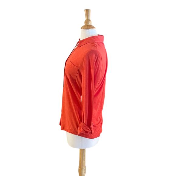 NWT Liz Claiborne Cotton Blend Roll Tab Button Down Shirt in Orange Blaze, M - Picture 4 of 11